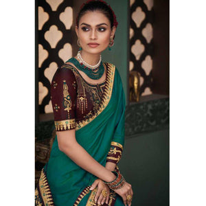 Blissful Green Colored Festive Wear Embroidered Heavy Border Silk Saree - Peachmode