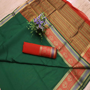 Blissful Green Colored Festive Wear Woven Banarasi Silk Saree - Peachmode