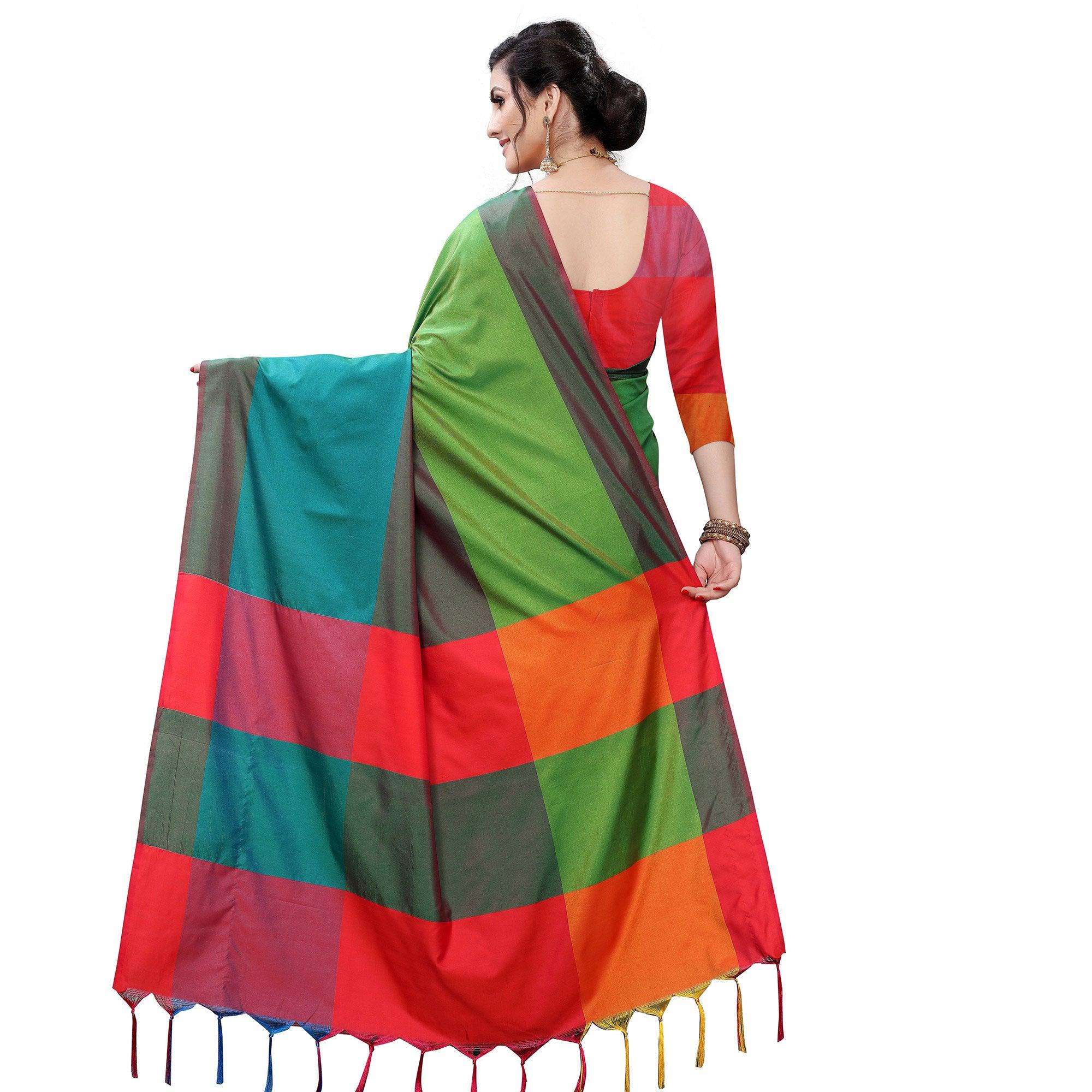 Blissful Green Colored Festive Wear Woven Sana Silk Saree - Peachmode