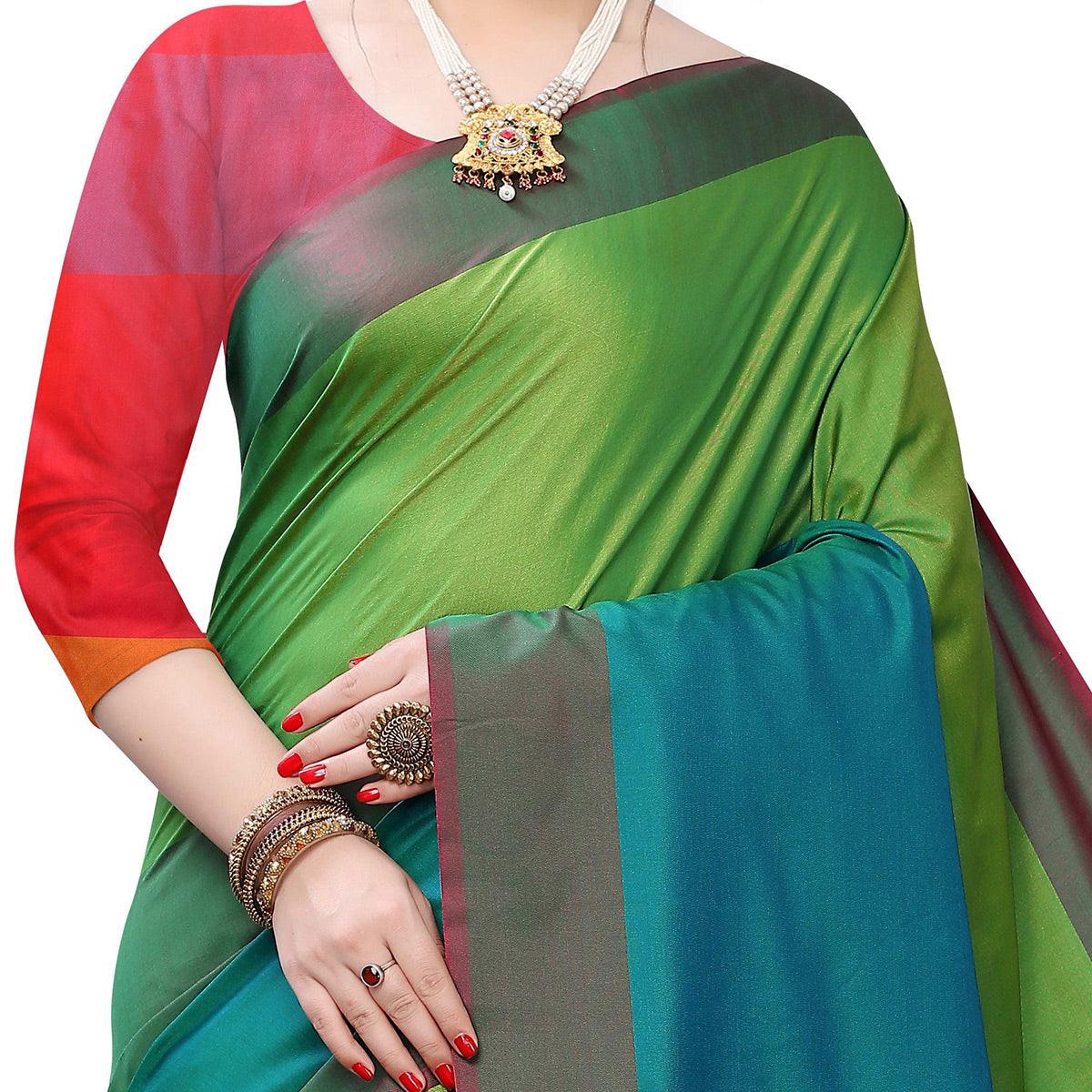 Blissful Green Colored Festive Wear Woven Sana Silk Saree - Peachmode