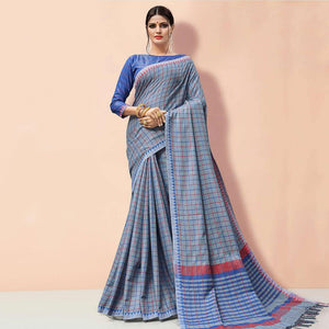 Blissful Light Blue Colored Partywear Printed Linen Cotton Saree - Peachmode