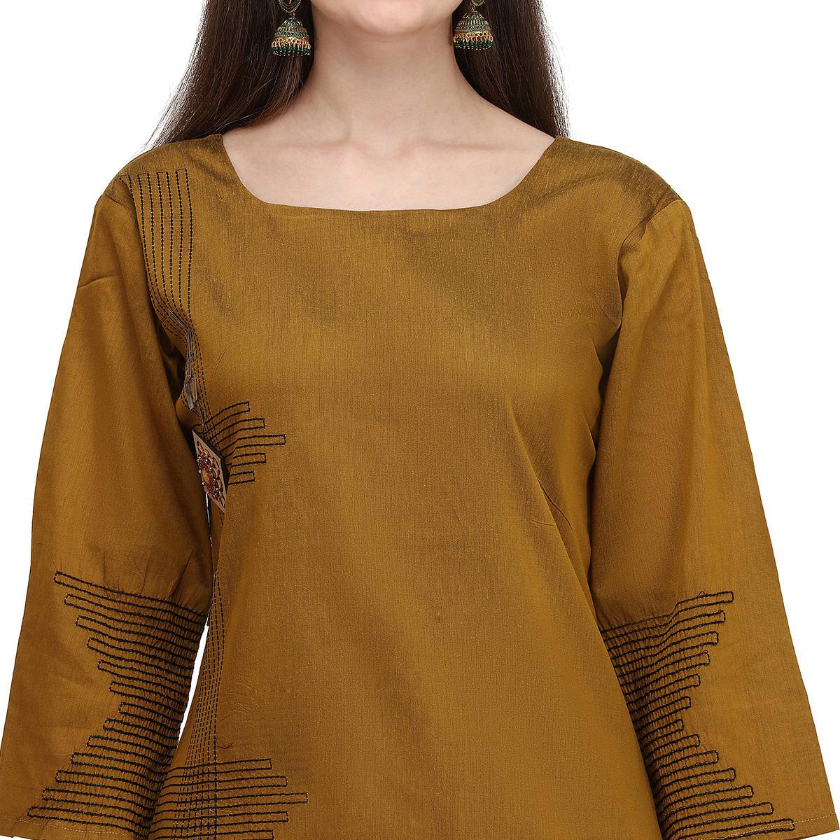 Blissful Mehendi Green Colored Partywear Embroidered Viscose Kurti - Peachmode