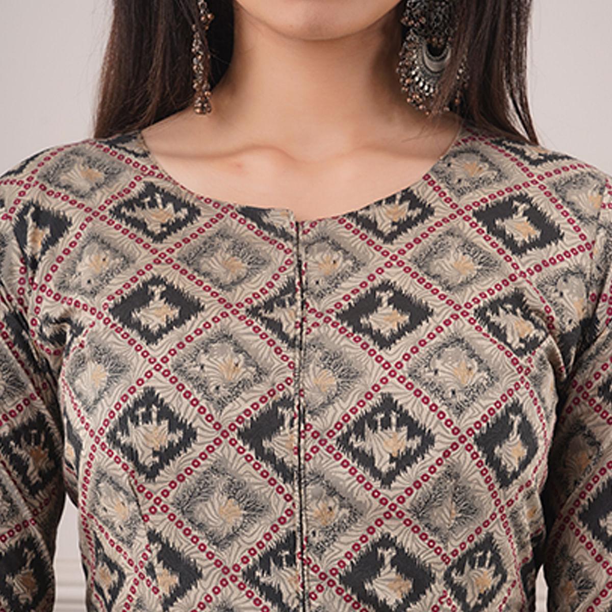 Blissful Multi Colored Casual Foil Printed Pure Chanderi Gown - Peachmode