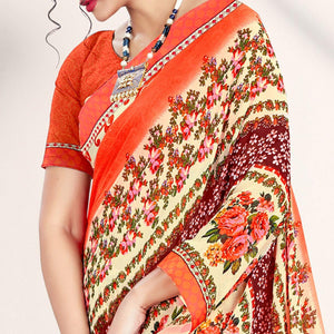 Blissful Multi Colored Casual Wear Printed Georgette Saree - Peachmode
