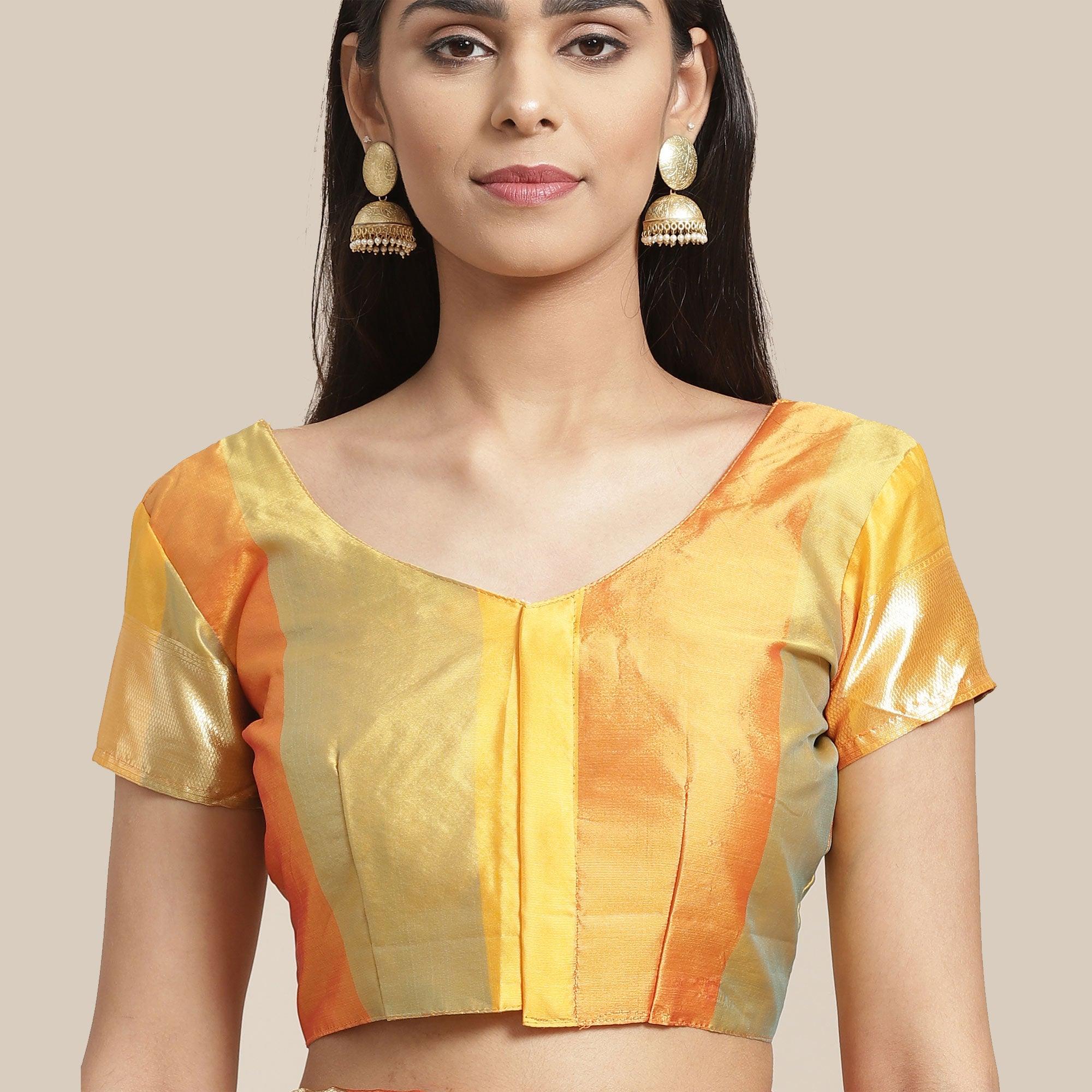 Blissful Multi Colored Festive Wear Woven Silk Blend Saree - Peachmode