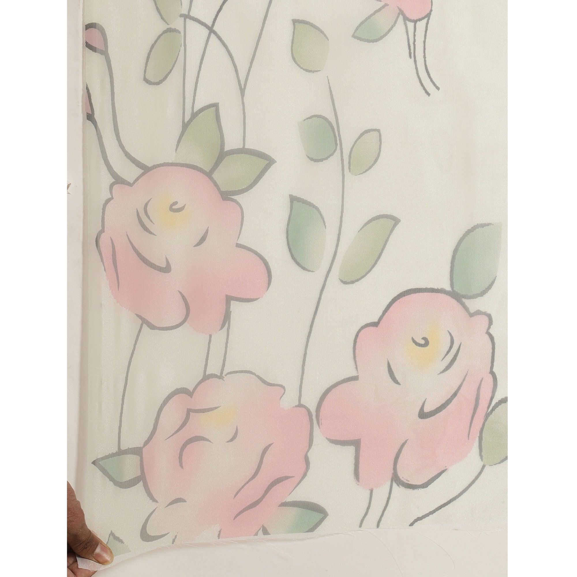 Blissful Offwhite Colored Casual Wear Printed Organza Saree - Peachmode