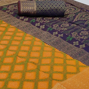 Blissful Orange Colored Festive Wear Woven Patola Silk Saree - Peachmode