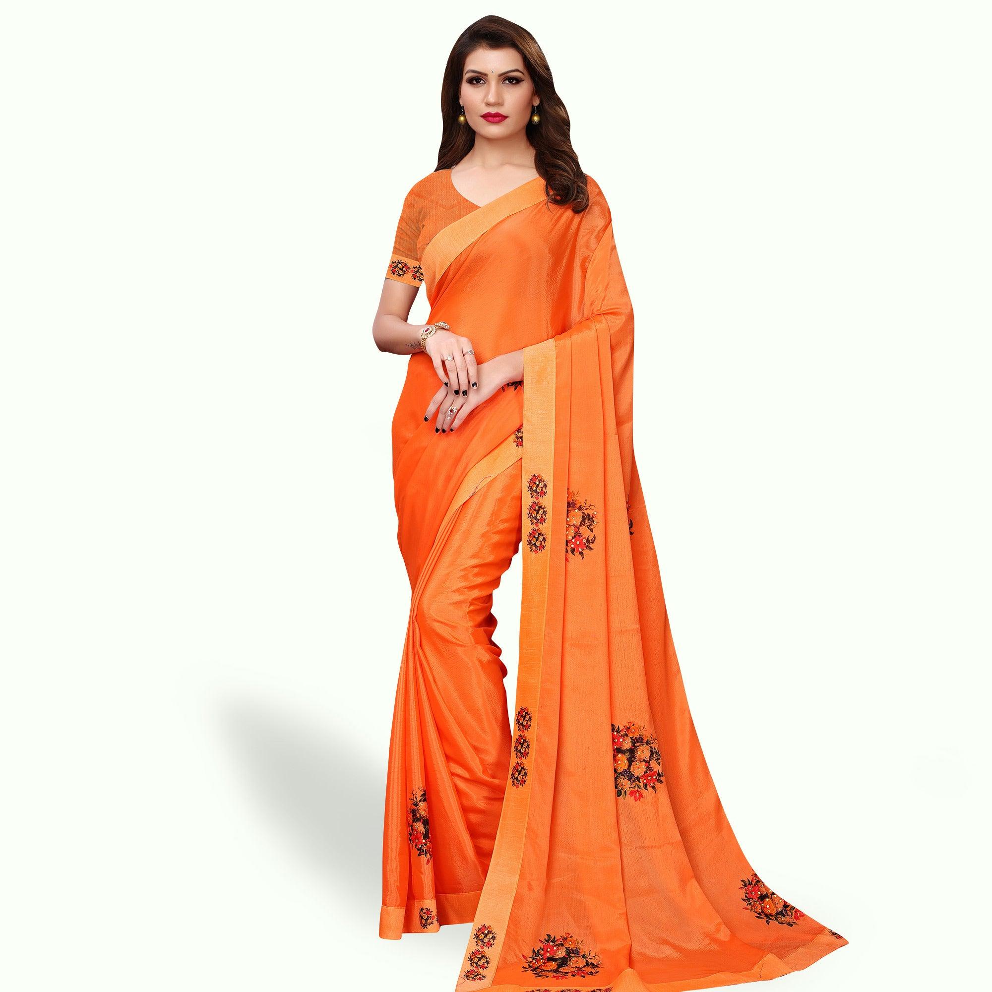 Blissful Orange Colored Party Wear Art Silk Saree - Peachmode
