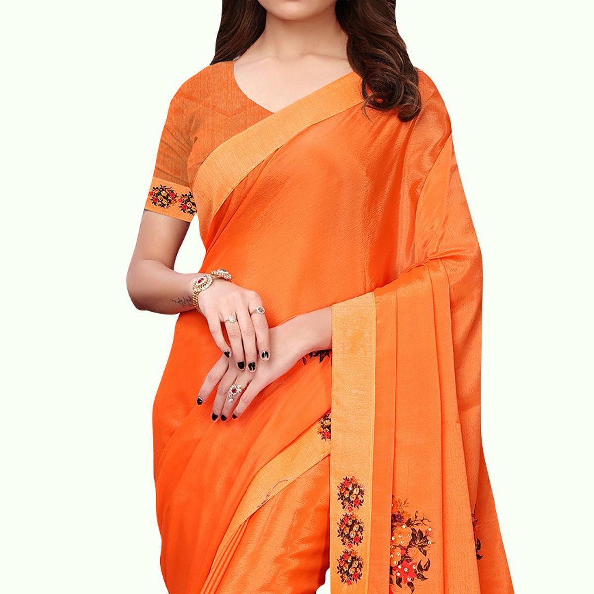 Blissful Orange Colored Party Wear Art Silk Saree - Peachmode