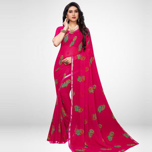 Blissful Pink Colored Casual Wear Printed Chiffon Saree - Peachmode