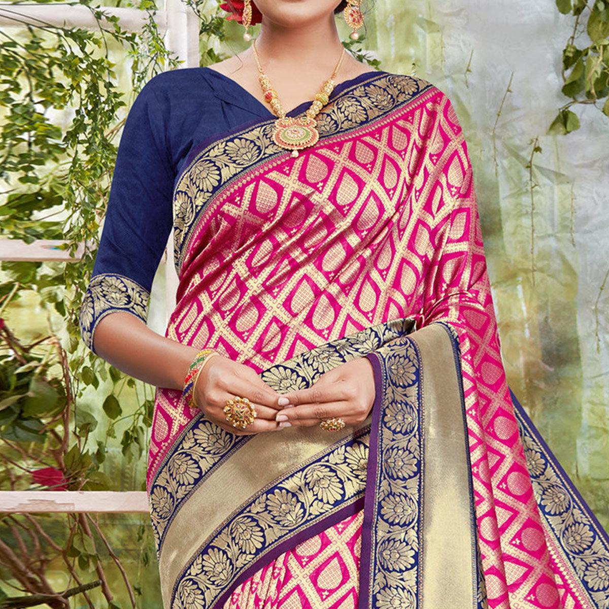 Blissful Pink Coloured Festive Wear Woven Silk Saree - Peachmode