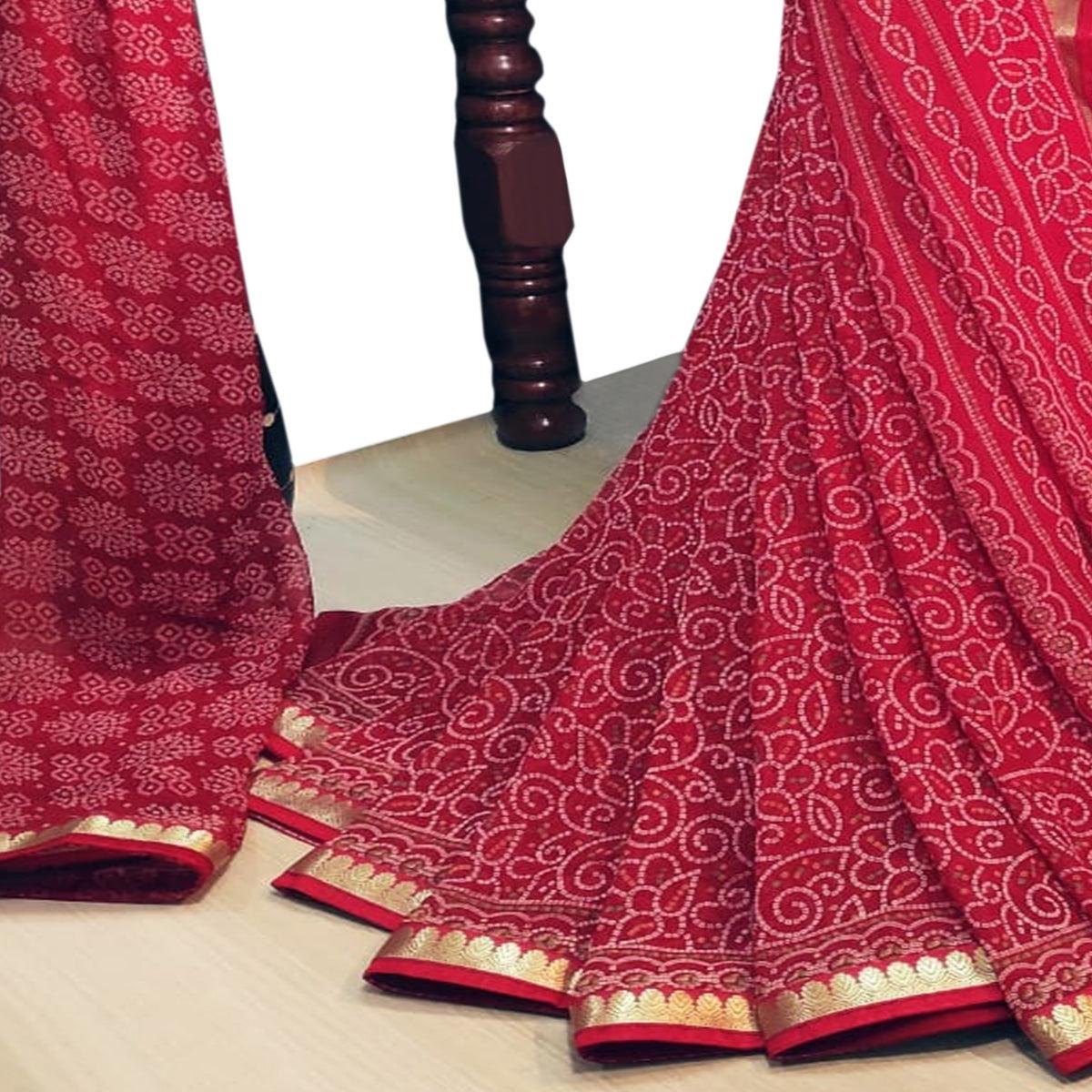 Blissful Red Colored Casual Wear Bandhani Printed Georgette Saree - Peachmode