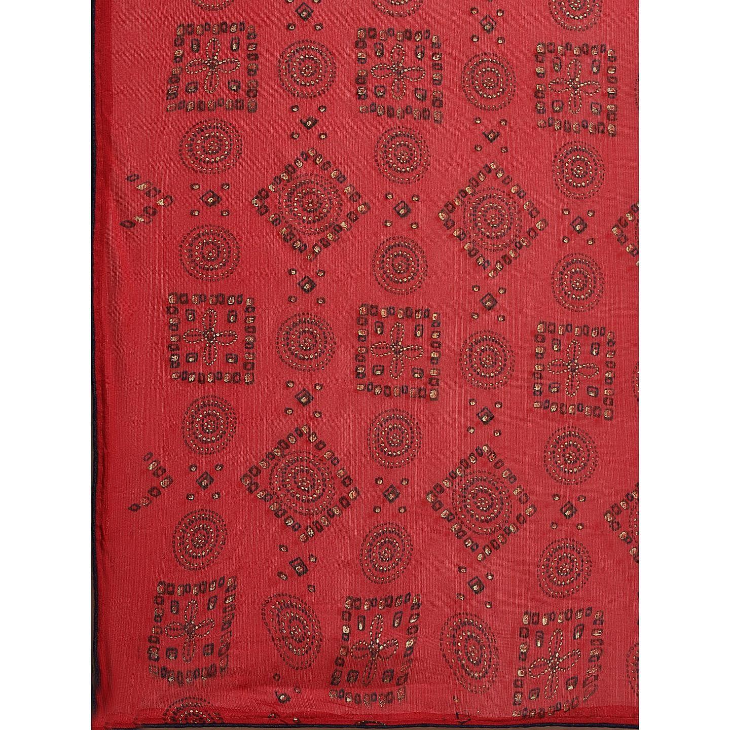 Blissful Red Colored Casual Wear Printed Chiffon Saree - Peachmode