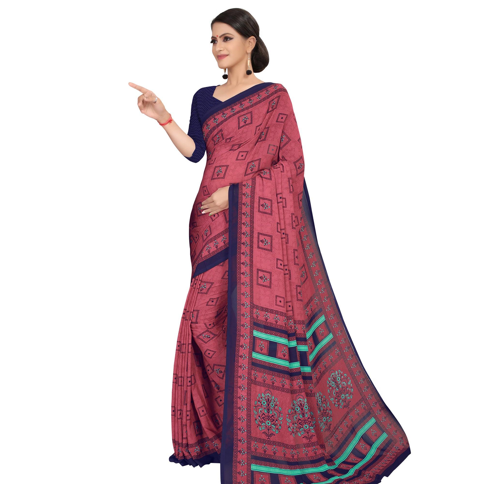 Blissful Red Colored Casual Wear Printed Georgette Saree - Peachmode