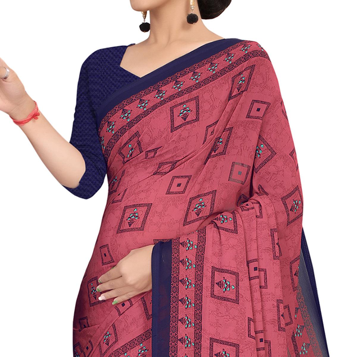 Blissful Red Colored Casual Wear Printed Georgette Saree - Peachmode