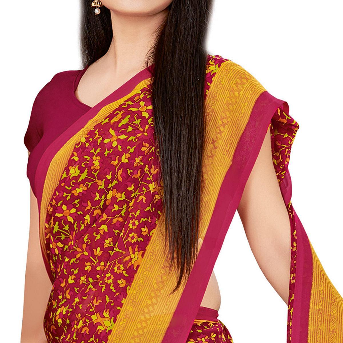 Blissful Red Colored Casual Wear Printed Georgette Saree - Peachmode