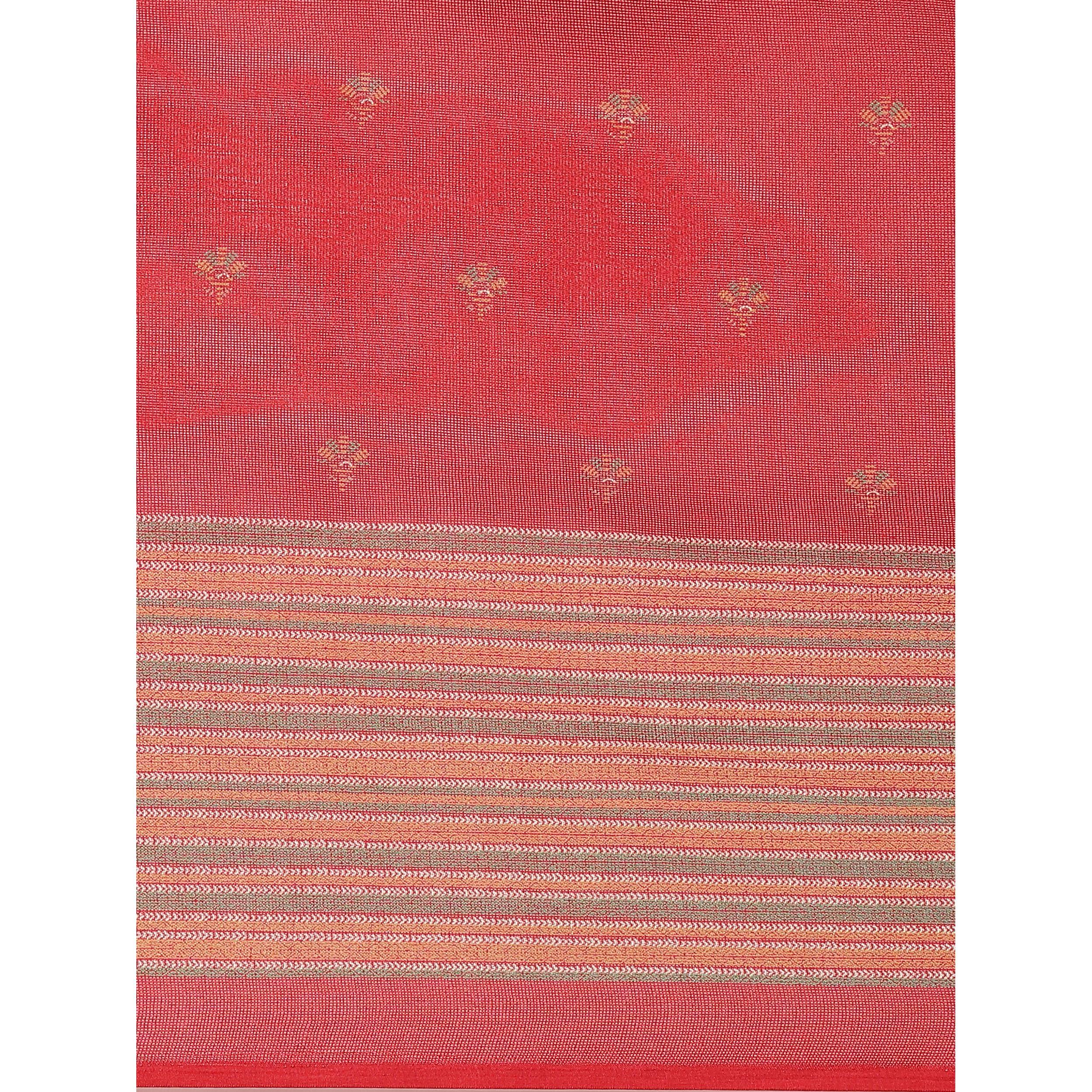 Blissful Red Colored Casual Wear Printed Jute Silk Saree - Peachmode