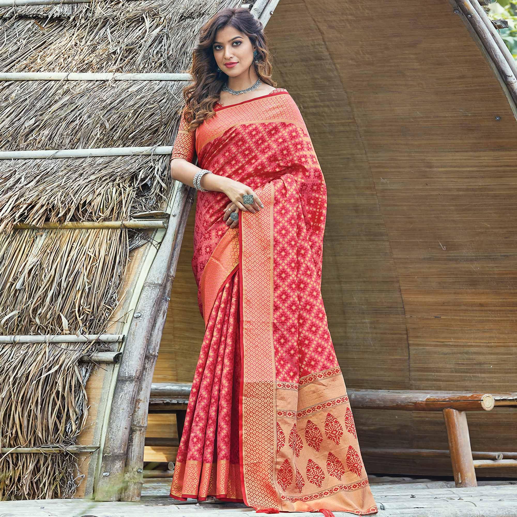 Blissful Red Colored Festive Wear Patan Patola Silk Saree - Peachmode