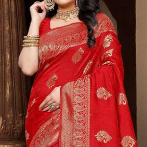 Blissful Red Colored Festive Wear Woven Art Silk Saree - Peachmode