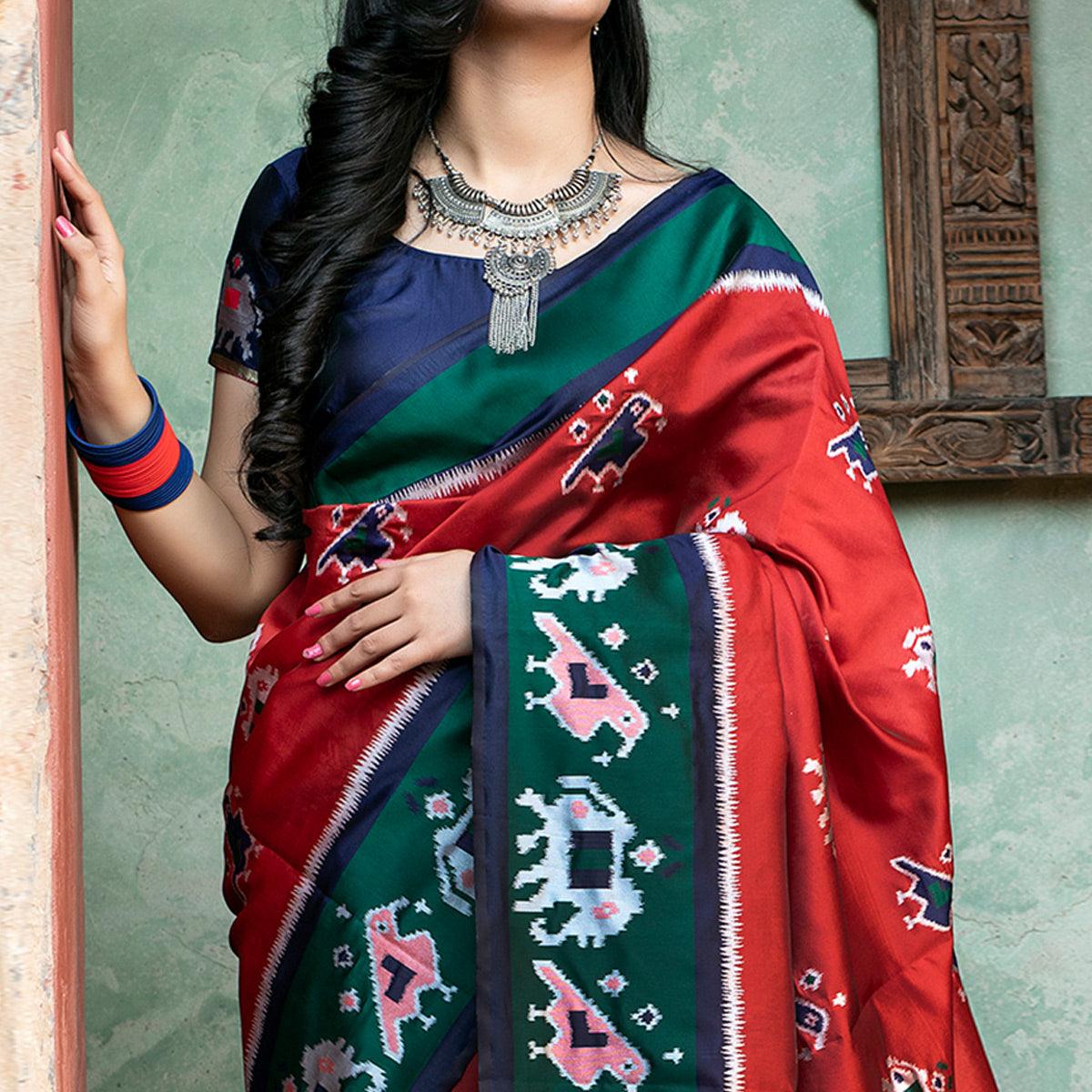 Blissful Red Colored Festive Wear Woven Patola Silk Saree - Peachmode