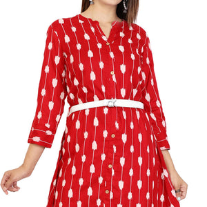 Blissful Red Colored Partywear Printed Rayon Kurti - Peachmode