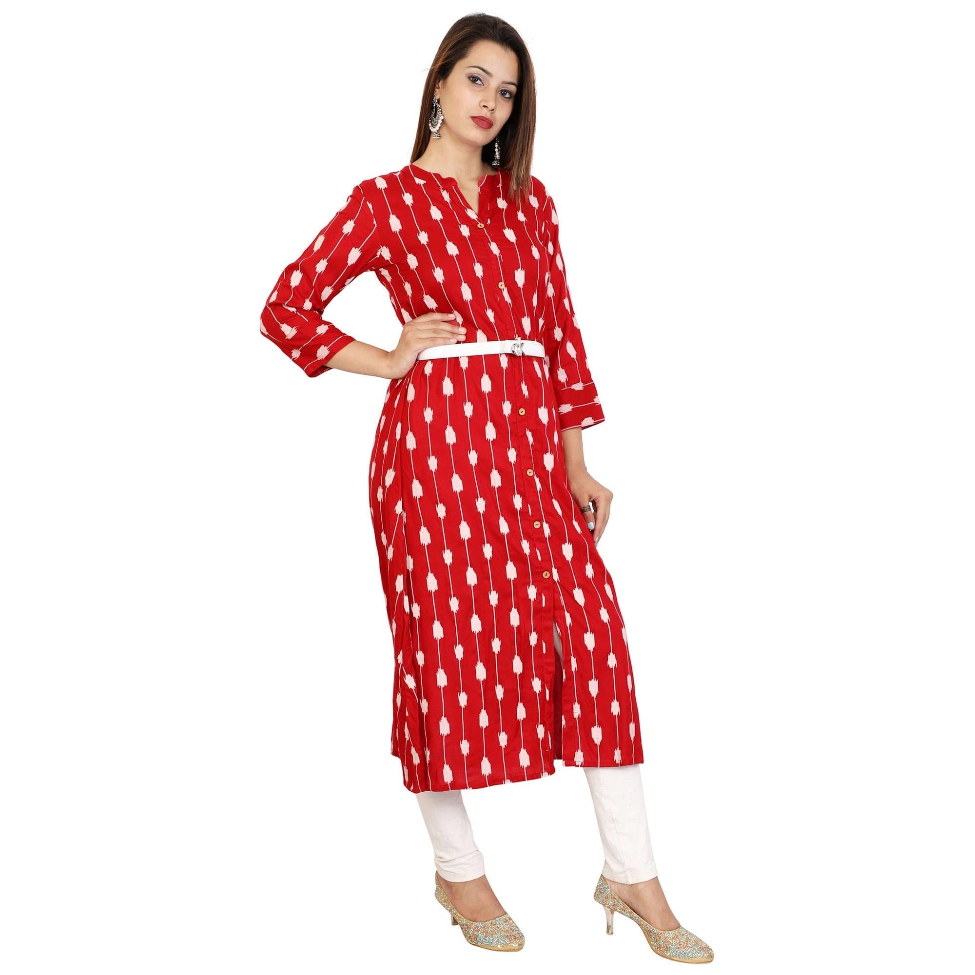 Blissful Red Colored Partywear Printed Rayon Kurti - Peachmode