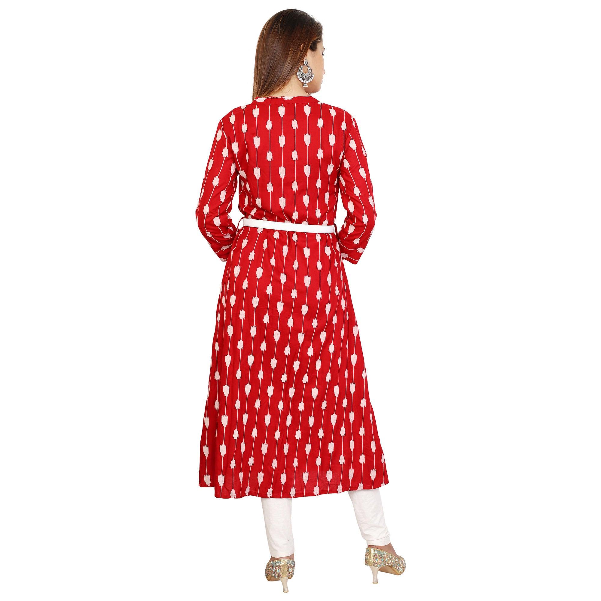 Blissful Red Colored Partywear Printed Rayon Kurti - Peachmode
