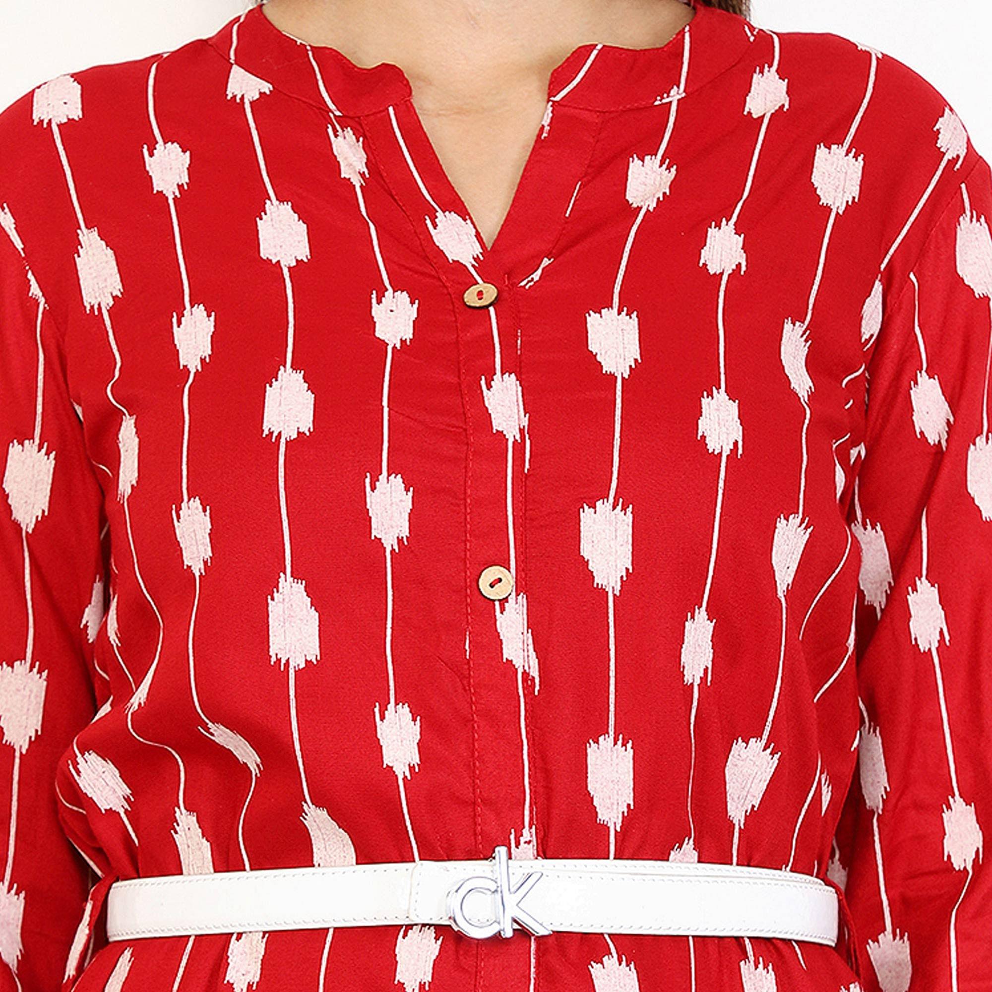 Blissful Red Colored Partywear Printed Rayon Kurti - Peachmode