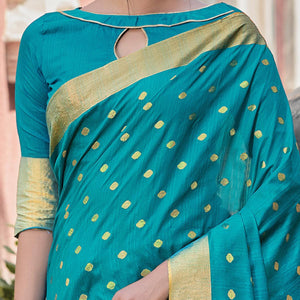 Blissful Turquoise Coloured Casual Wear Woven Handloom Silk Saree - Peachmode