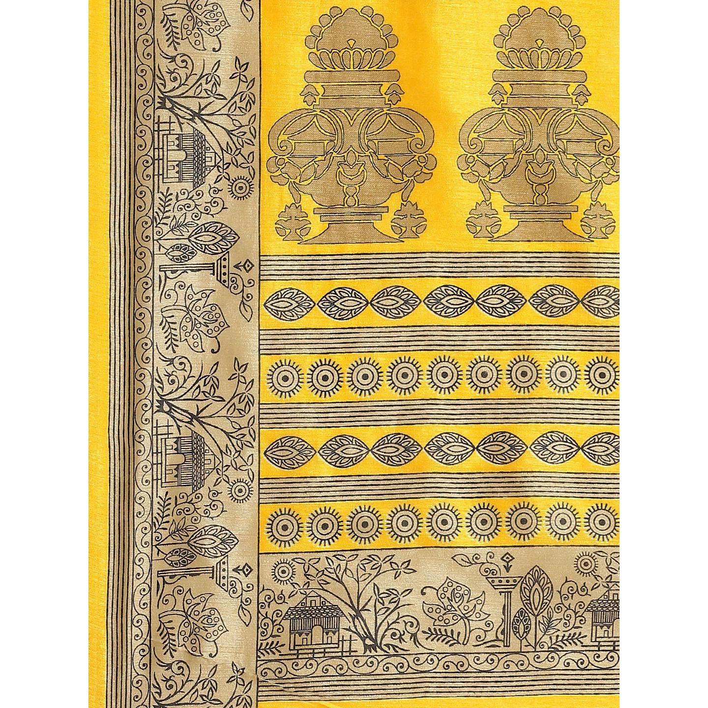 Blissful Yellow Colored Casual Wear Printed Silk Blend Saree - Peachmode