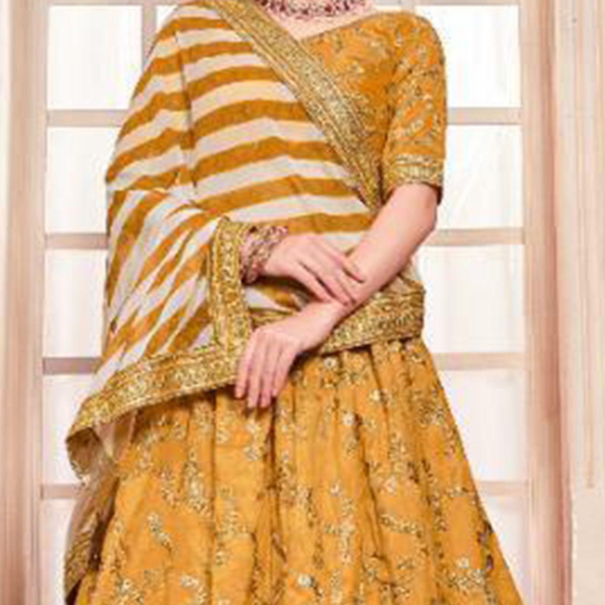 Blissful Yellow Colored Party Wear Embroidered Phantom Art Silk Lehenga Choli - Peachmode