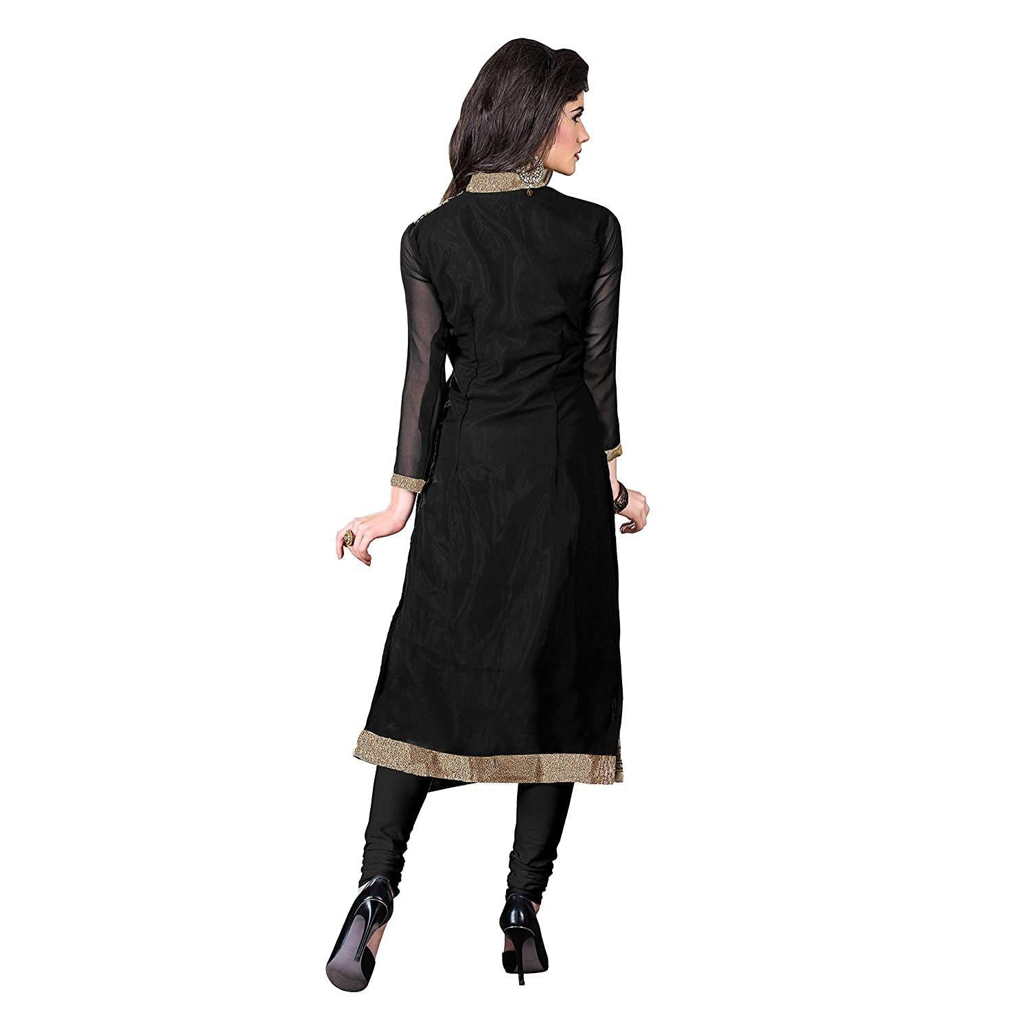 Blissta Black Casual Wear Floral Embroidered Georgette Dress Material - Peachmode