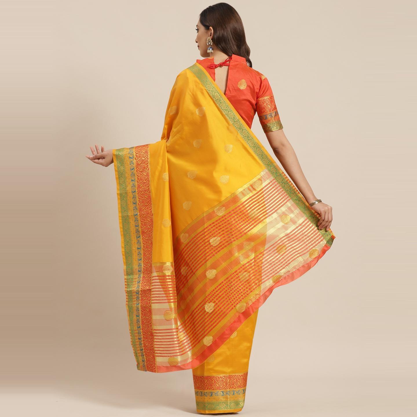 Blissta Festive Wear Yellow Woven Design Banarasi Silk Saree - Peachmode