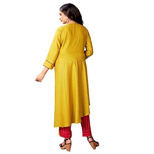 Blissta Mahendi Green Coloured Cotton Slub A Line Kurti With Plazzo Set - Peachmode