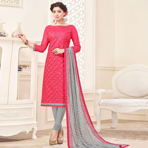Blissta Pink Casual Wear Geometric Embroidered Cotton Dress Material - Peachmode