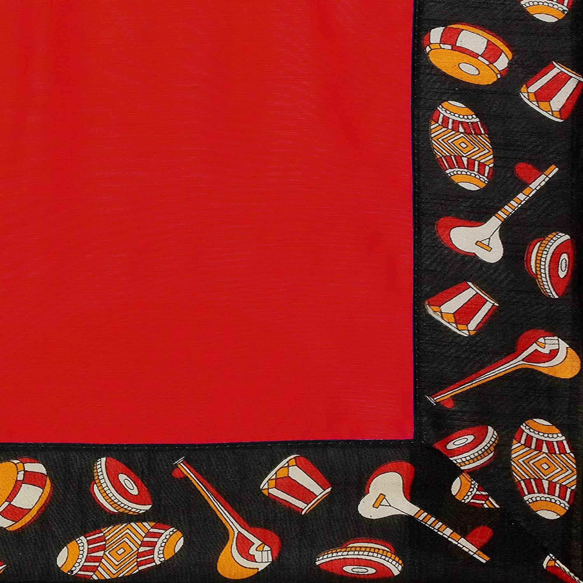 Blissta Red Casual Wear Solid Chanderi Silk Saree - Peachmode