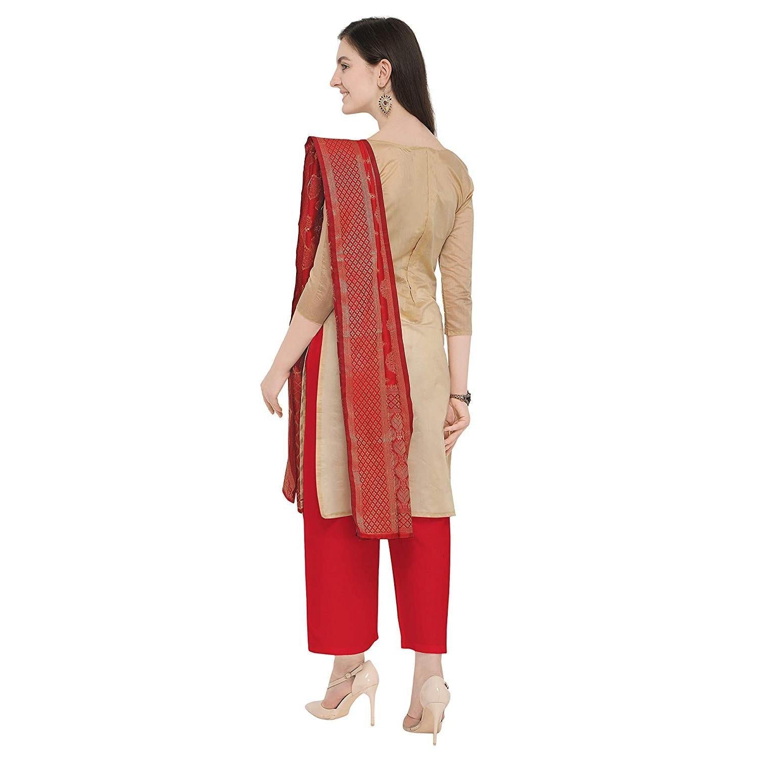 Blissta Red Casual Wear Stripes Jacquard Silk Blend Dress Material - Peachmode