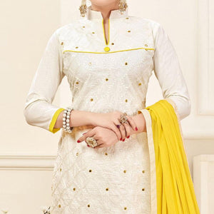 Blissta White Casual Wear Geometric Embroidered Cotton Dress Material - Peachmode