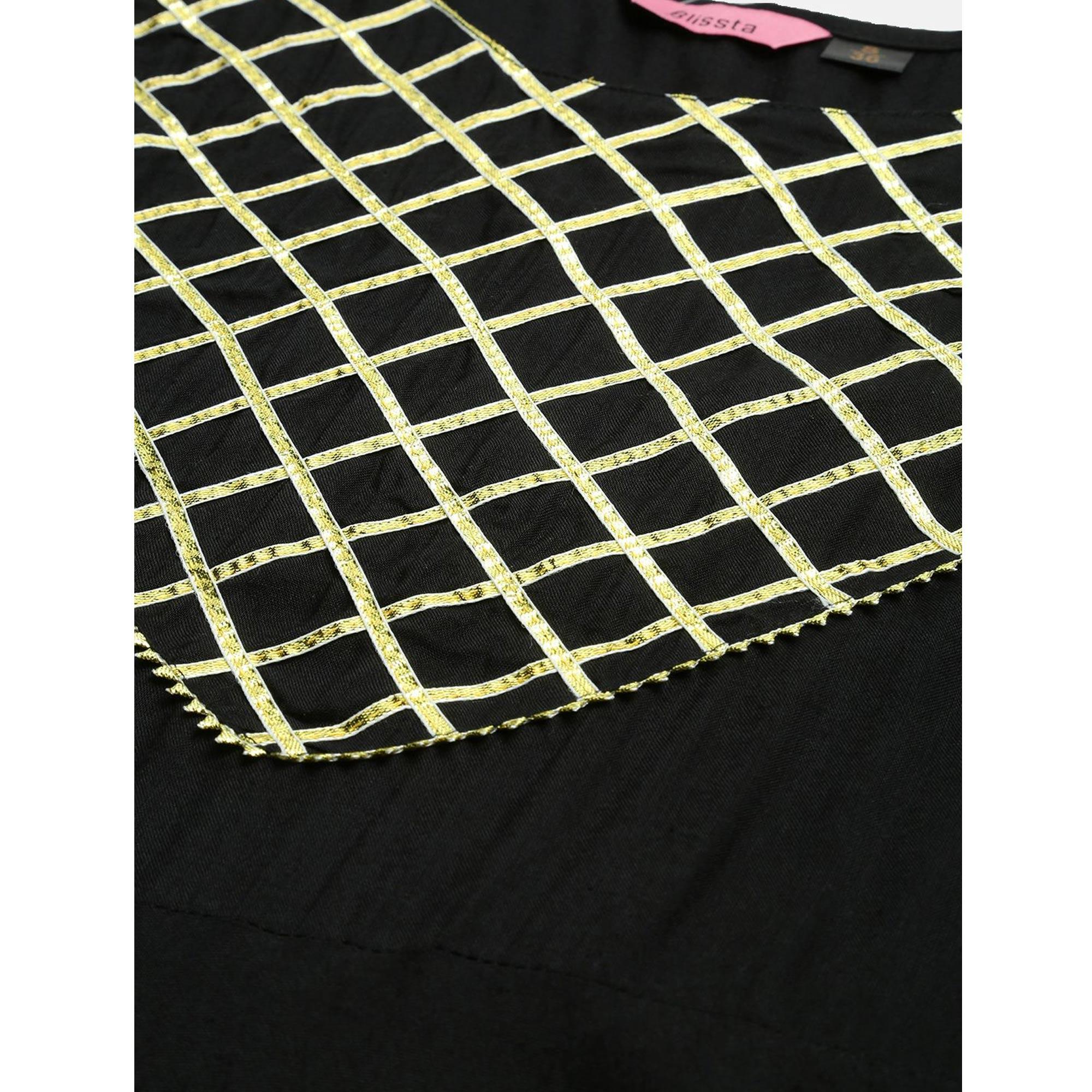 Blissta - Women's Black Rayon Gota Patti Work Anarkali Kurti With Dupatta - Peachmode