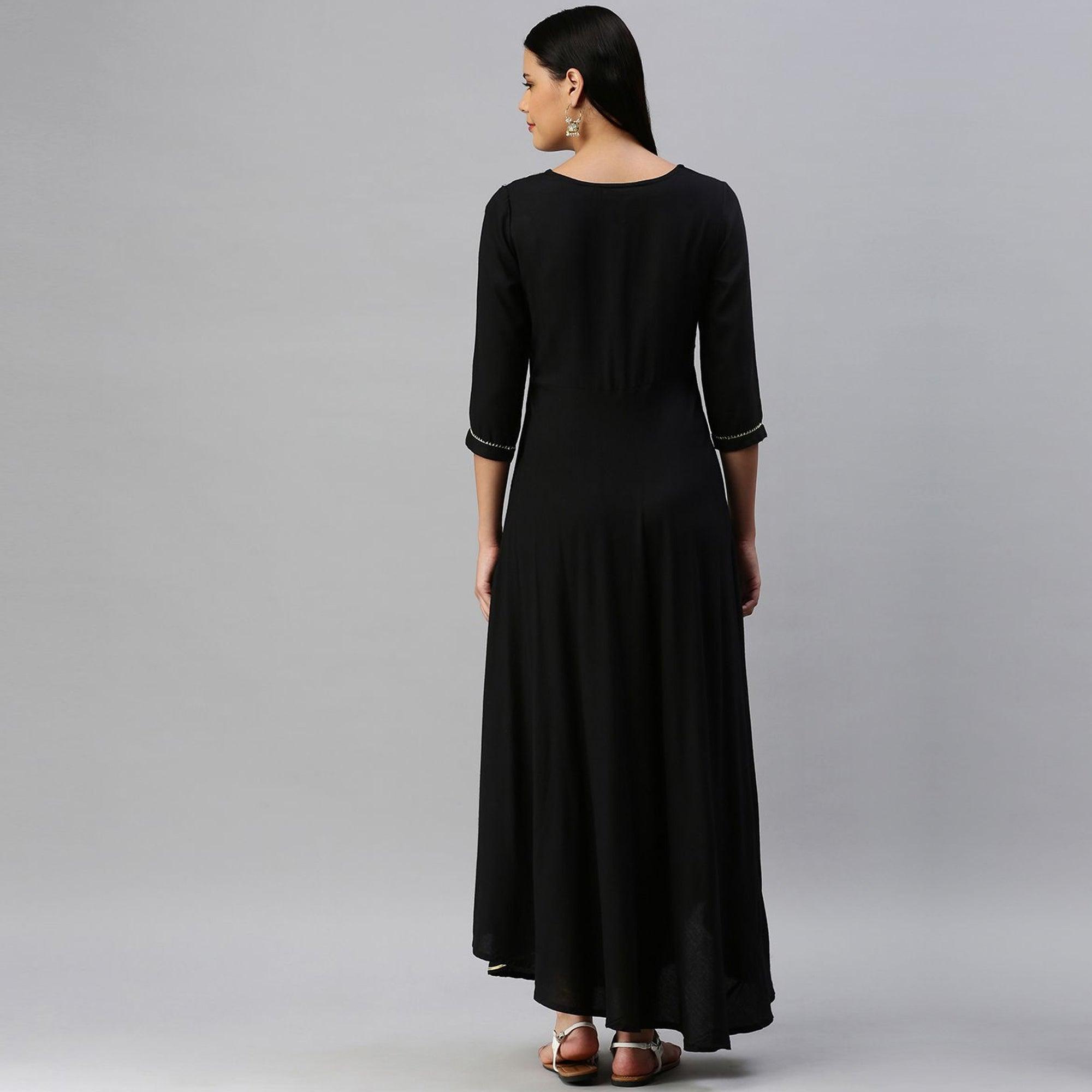 Blissta - Women's Black Rayon Gota Patti Work Anarkali Kurti With Dupatta - Peachmode