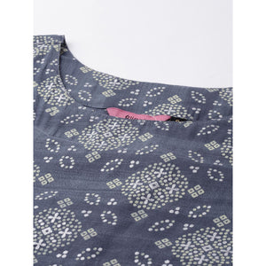 Blissta - Women's Dark Grey Colored Printed Cotton Straight Kurta and Palazzo Set - Peachmode
