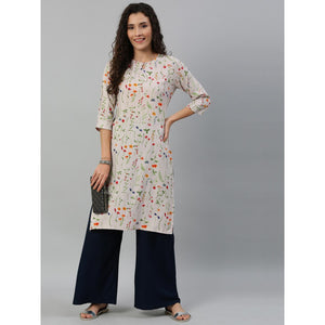 Blissta Women's Off White Rayon Printed Straight Kurti - Peachmode