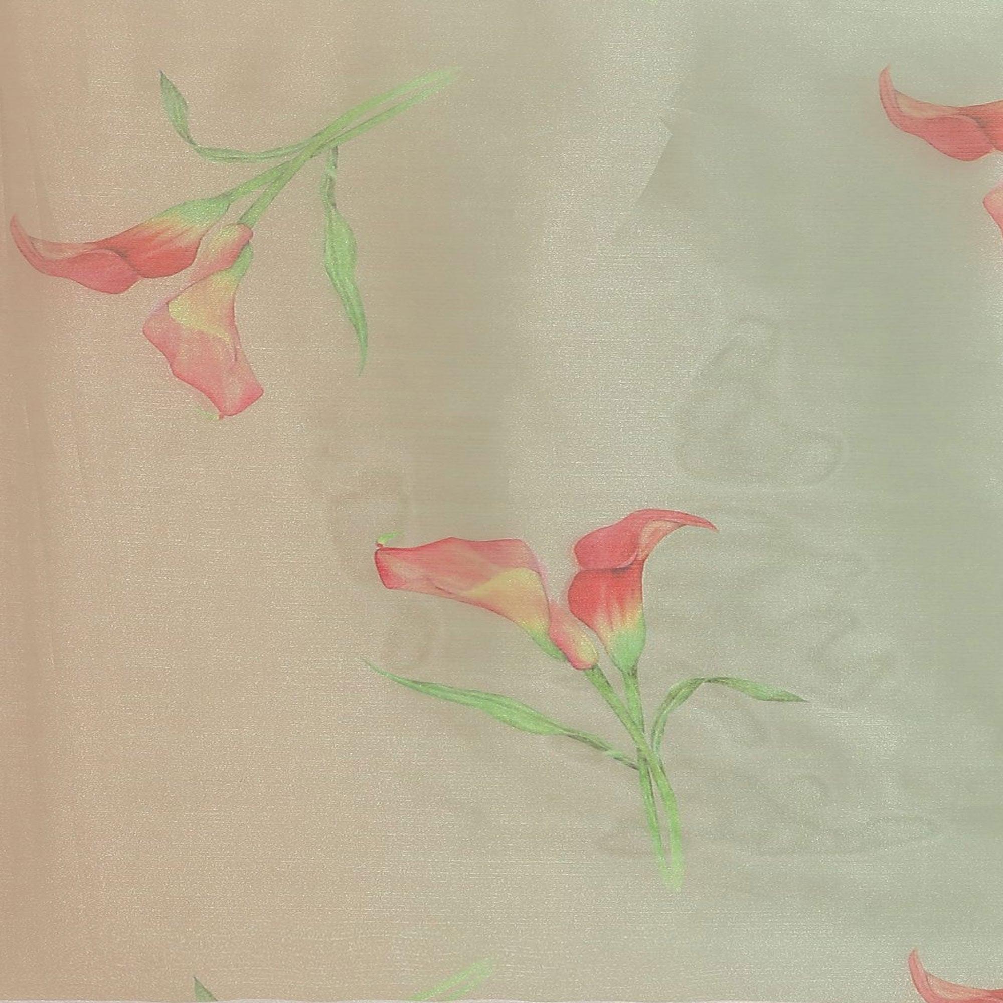 Blissta Women's Parrot Green Colored Floral Printed Organza Saree - Peachmode