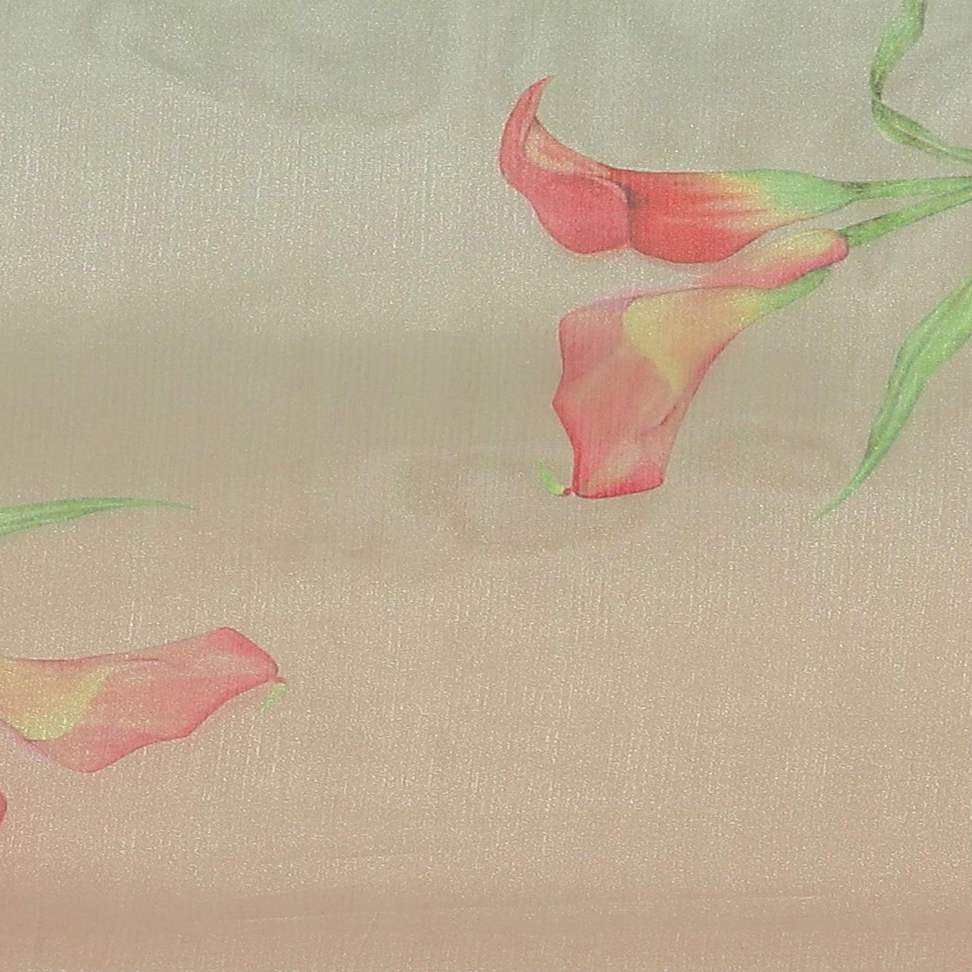 Blissta Women's Parrot Green Colored Floral Printed Organza Saree - Peachmode