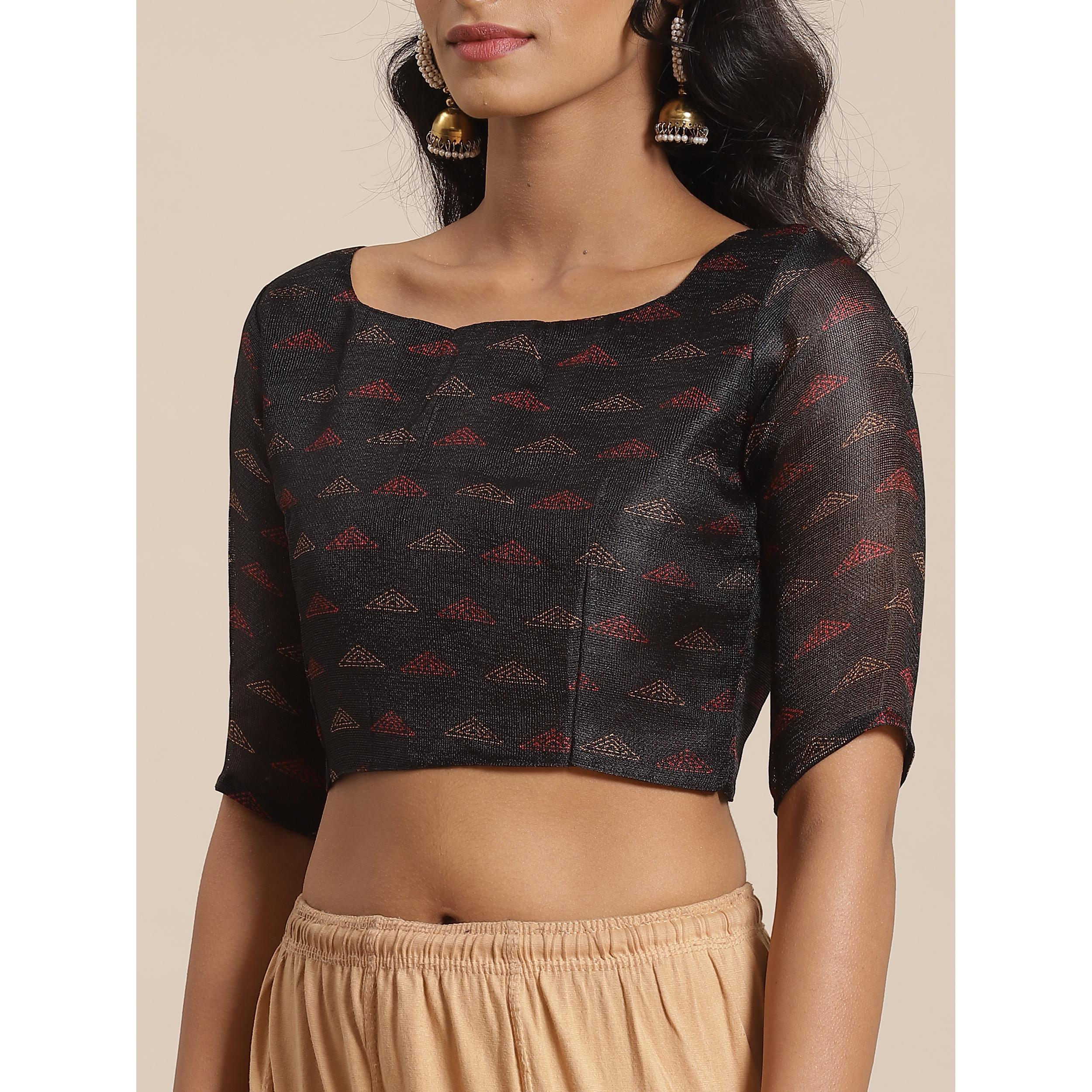 Blooming Black Colored Casual Wear Printed Jute Silk Saree - Peachmode