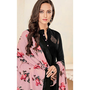 Blooming Black Colored Partywear Cotton Suit - Peachmode