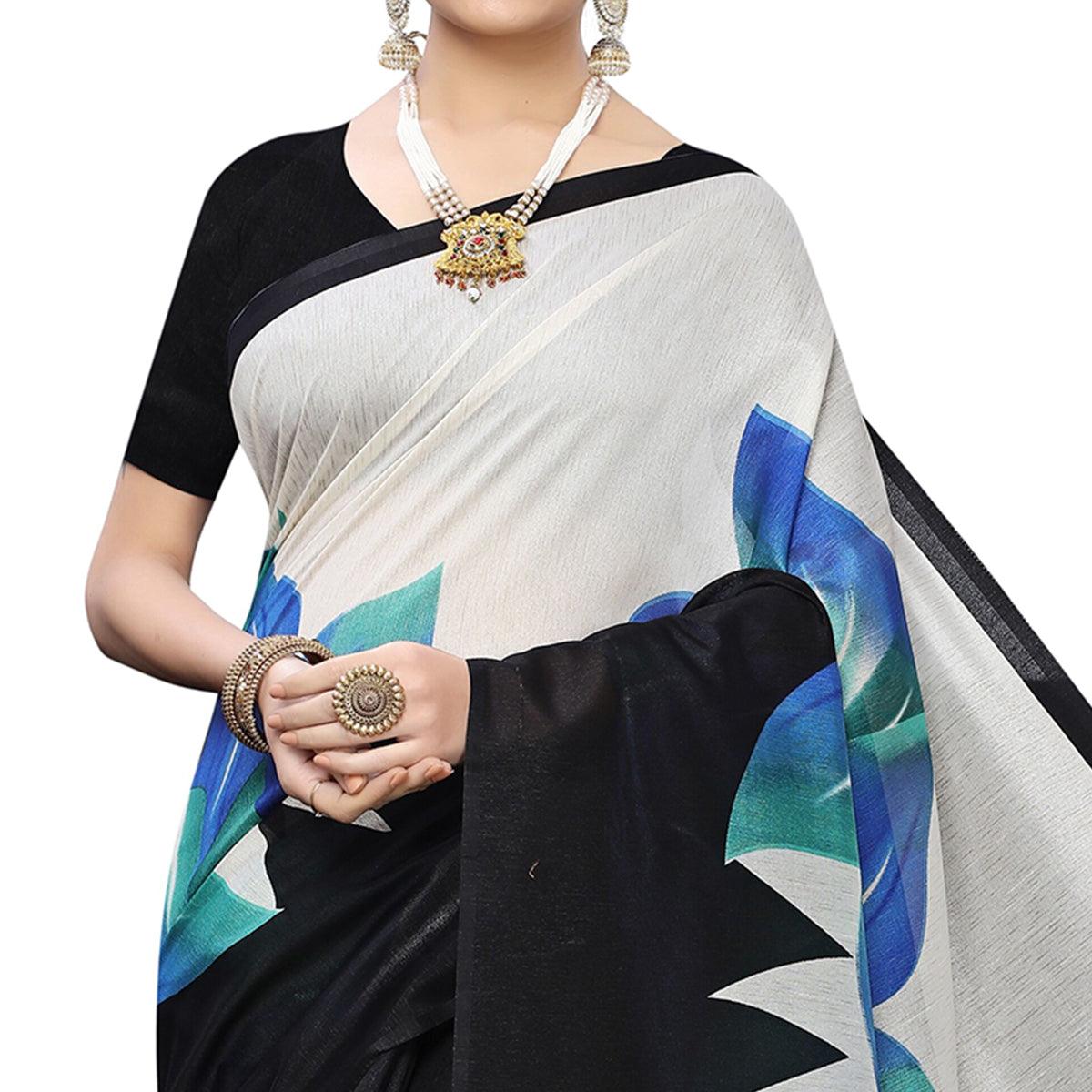 Blooming Blue Colored Casual Wear Floral Printed Art Silk Saree - Peachmode