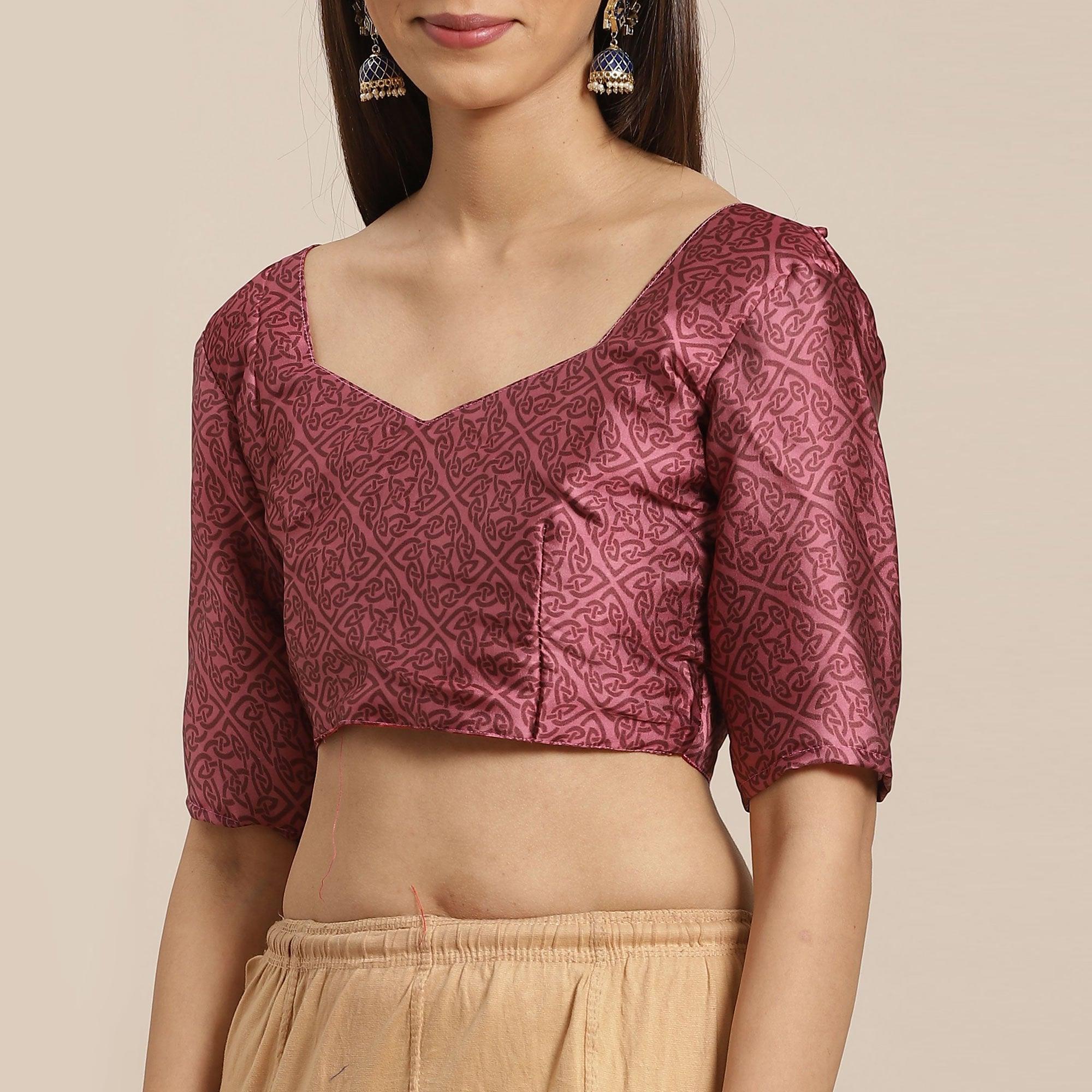 Blooming Blue Colored Casual Wear Printed Satin Crepe Saree - Peachmode