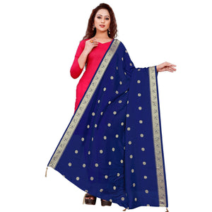 Blooming Blue Colored Festive Wear Woven Art Silk-Viscose Dupatta With Tassels - Peachmode