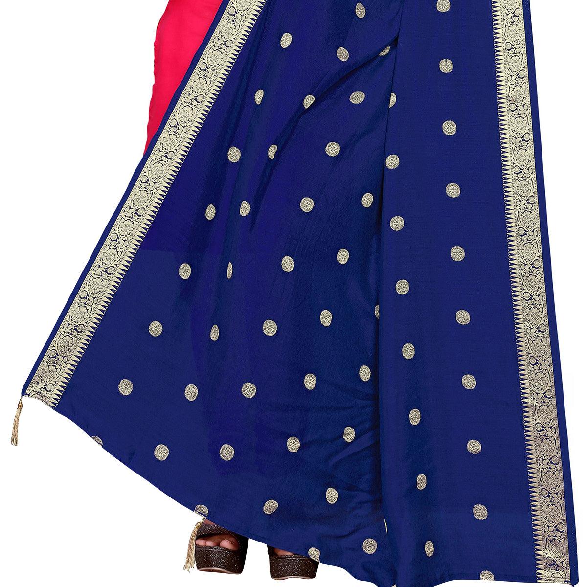 Blooming Blue Colored Festive Wear Woven Art Silk-Viscose Dupatta With Tassels - Peachmode